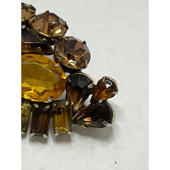 Kramer Amber And Aurora Borealis Rhinestone Brooch - Picture 4 of 9